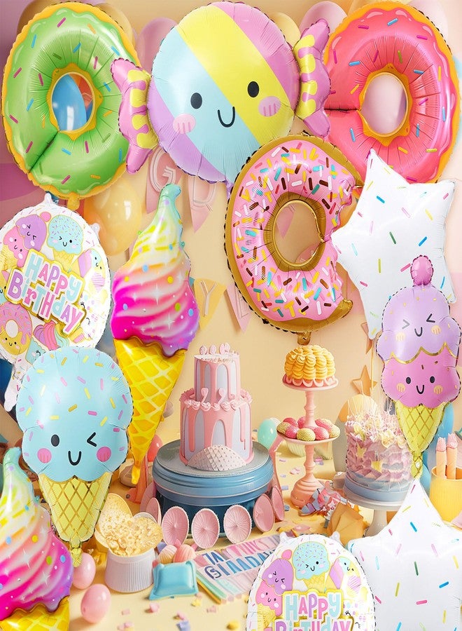 D-Fokes 12 PCS Large Ice Cream Theme Balloons, Donut & Candy Foil Mylar Balloons for Ice Cream Party Decorations, Summer Birthday, Baby Shower Supplies - Image 3